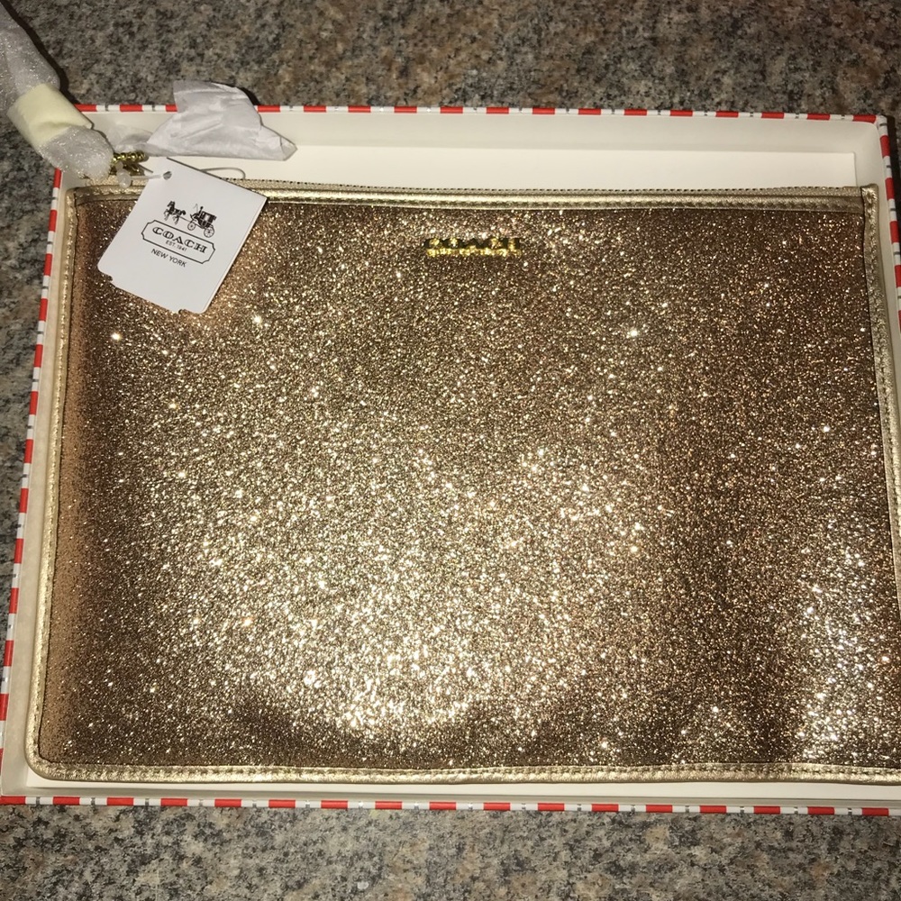 Coach Gold Large Wristlet with strap NWT